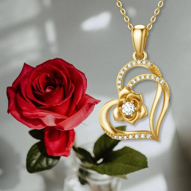 14K Gold Moissanite Rose Pendant Necklace-5