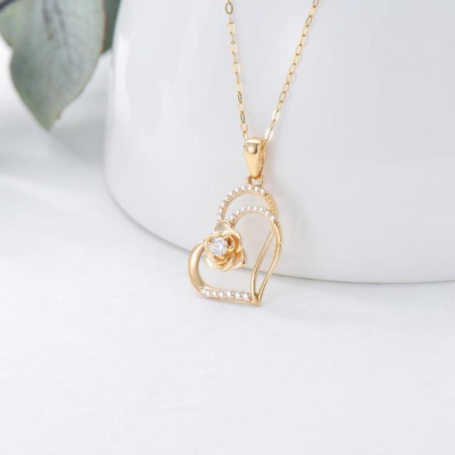 14K Gold Moissanite Rose Pendant Necklace-2