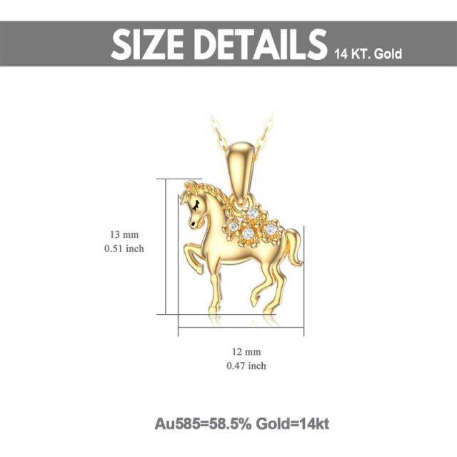 Colar com pingente de cavalo Moissanite em formato circular em ouro 14K-4