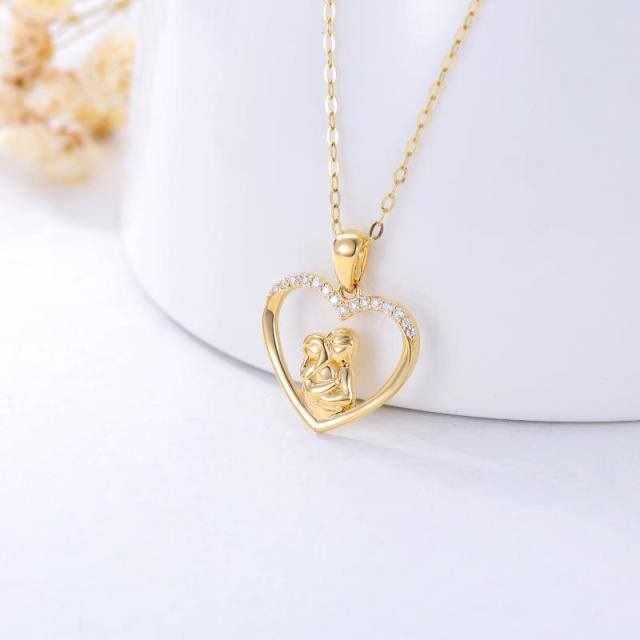 14K Gold Moissanite Mother & Daughter & Heart Pendant Necklace-3