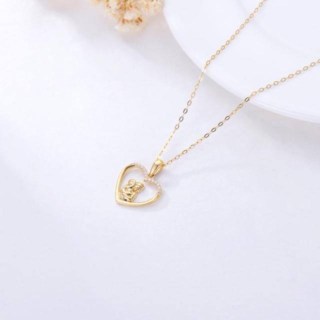 14K Gold Moissanite Mother & Daughter & Heart Pendant Necklace-4