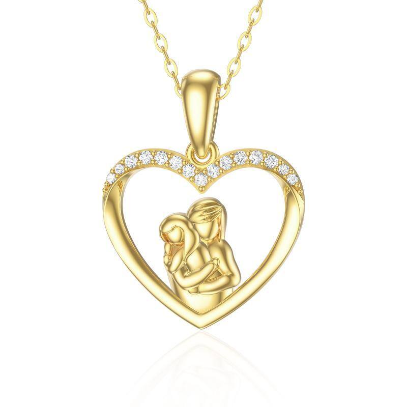 14K Gold Moissanite Mother & Daughter & Heart Pendant Necklace-1