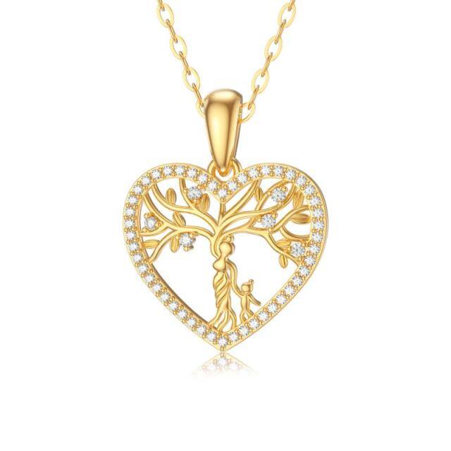 14K Gold Moissanite Tree Of Life & Mother Pendant Necklace-0