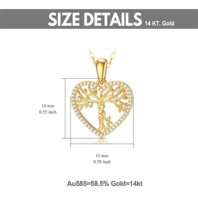14K Gold Moissanite Tree Of Life & Mother Pendant Necklace-5