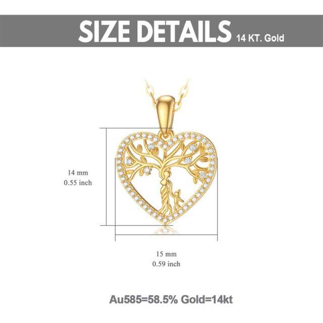 14K Gold Moissanite Tree Of Life & Mother Pendant Necklace-4
