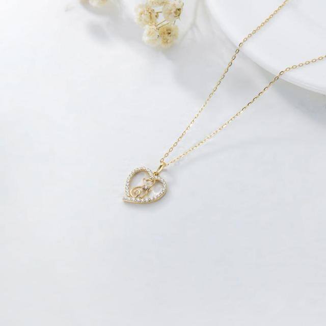 14K Gold Cat & Heart Pendant Necklace-5