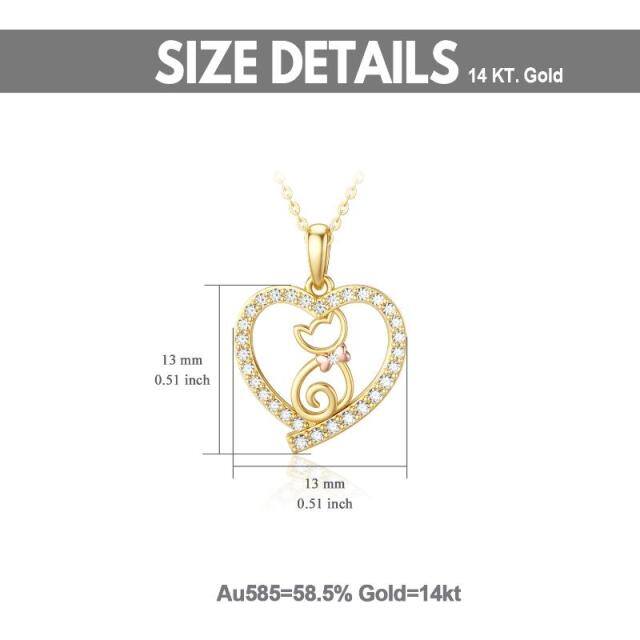 14K Gold Cat & Heart Pendant Necklace-2