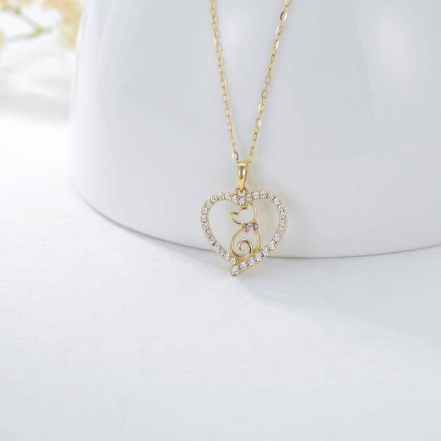 14K Gold Cat & Heart Pendant Necklace-4