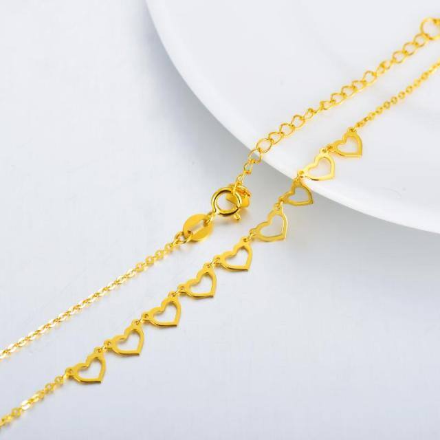 18K Gold Heart With Heart Metal Choker Necklace-3