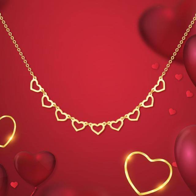 18K Gold Heart With Heart Metal Choker Necklace-4