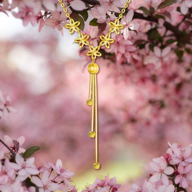 18K Gold Peach Blossom & Bead Pendant Necklace-4