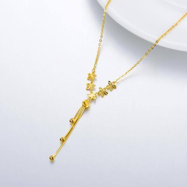 Collier à pendentifs en or 18K fleurs de pêcher et perles-3