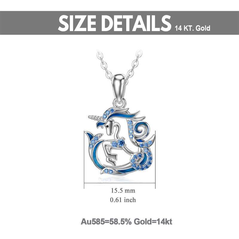 14K White Gold Cubic Zirconia Heart & Unicorn Pendant Necklace-6