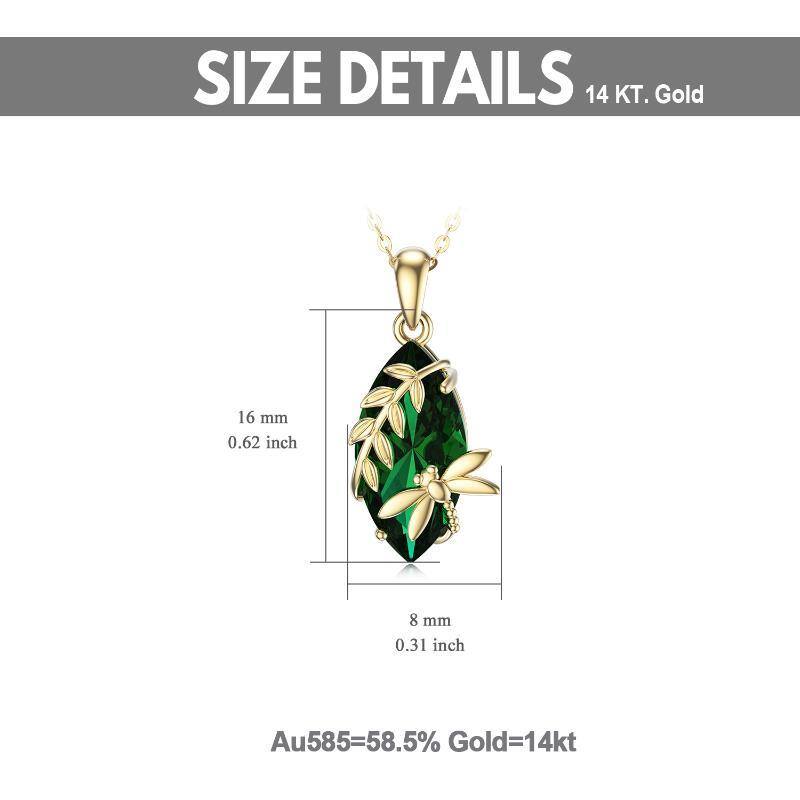 14K Gold Birne geformt Moissanite Libelle & Blätter Anhänger Halskette-6
