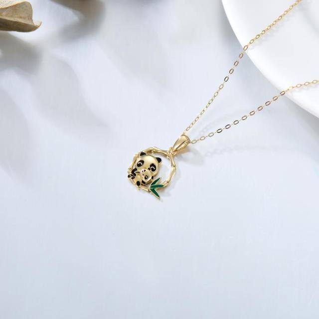 14K Gold Moissanite Panda & Bamboo Pendant Necklace-3