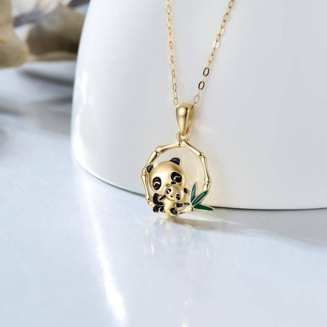 14K Gold Moissanite Panda & Bamboo Pendant Necklace-2