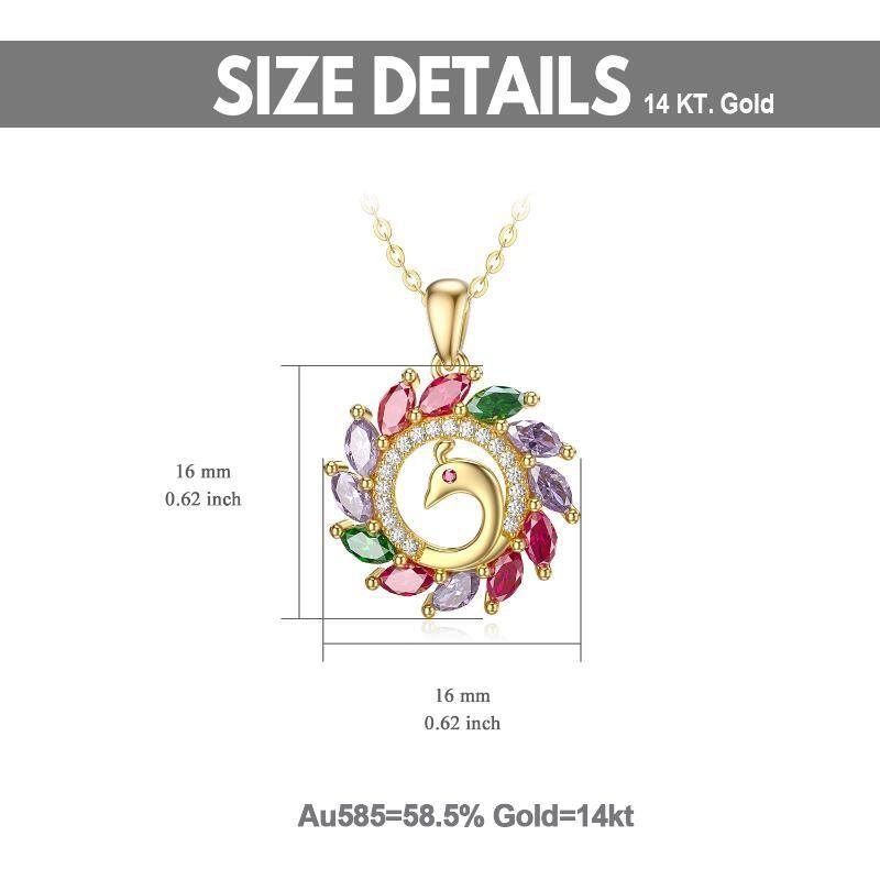 14K Gold Cubic Zirconia Peacock Pendant Necklace-5