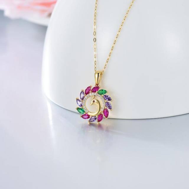 14K Gold Cubic Zirconia Peacock Pendant Necklace-2