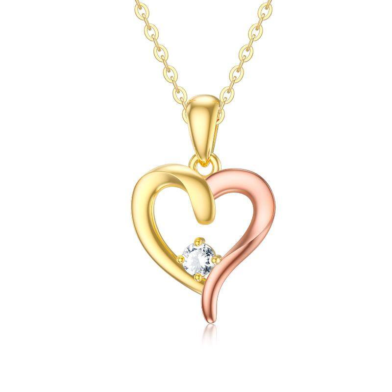 Collier avec pendentif en forme de coeur en or 14K et or rose-1