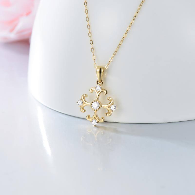 14K Gold Circular Shaped Cubic Zirconia Cross Pendant Necklace-3