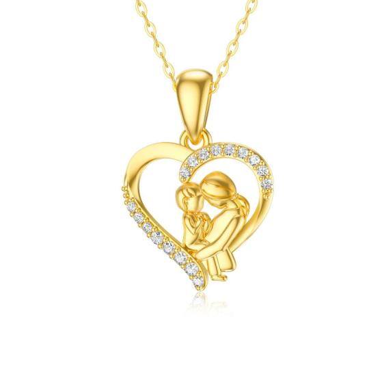 Colar com pingente de mãe e filha em ouro 14K Moissanite