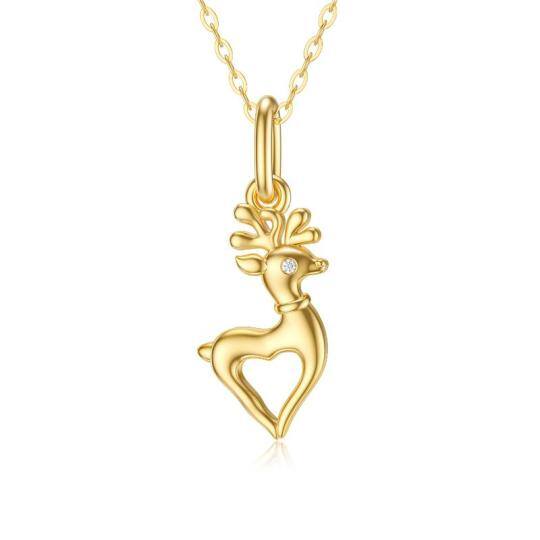 14K Gold Moissanite Elk Pendant Necklace