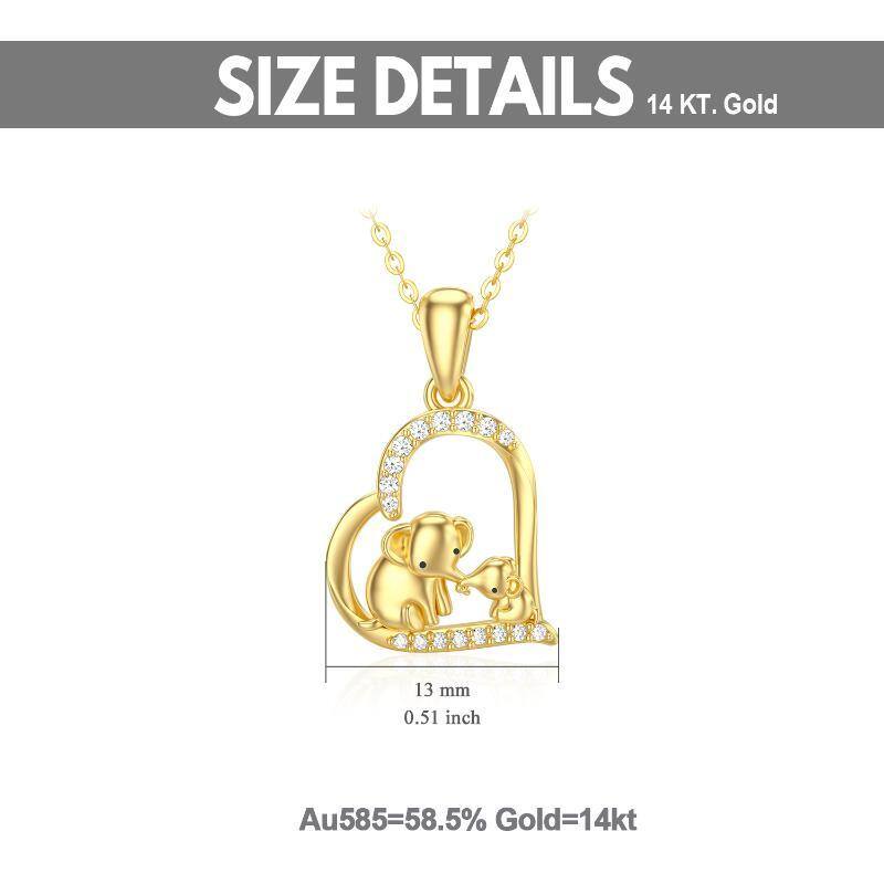 14K Gold Cubic Zirconia Elephant & Parents & Children & Heart Pendant Necklace-6