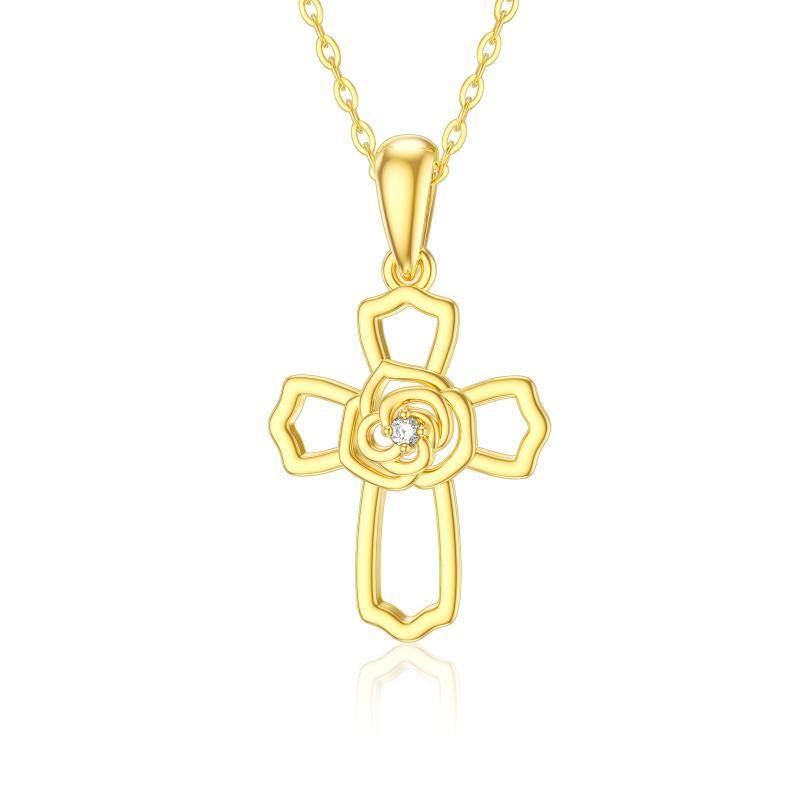 14K Gold Moissanite Cross Pendant Necklace-1