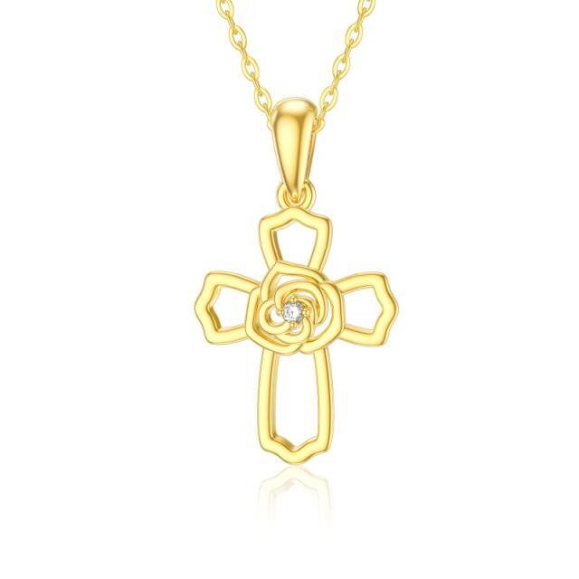 14K Gold Moissanite Cross Pendant Necklace-0