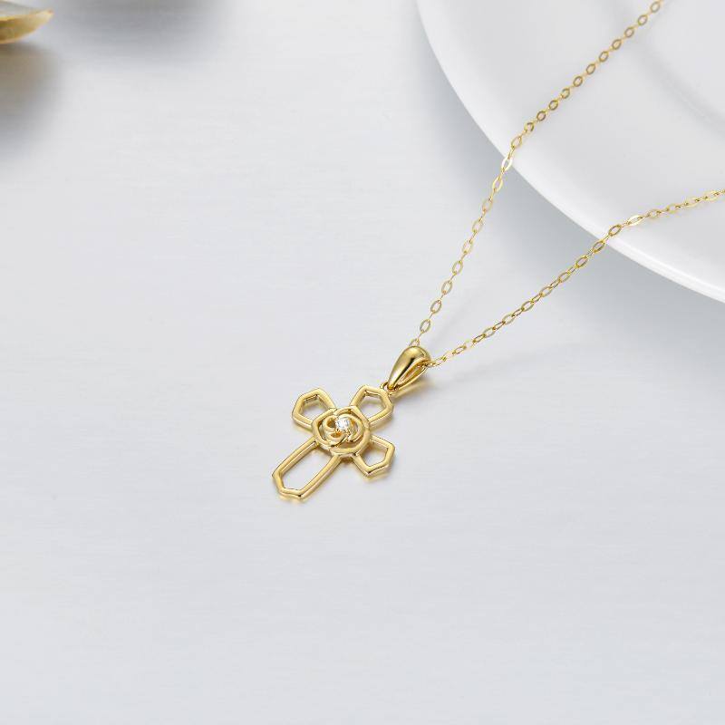 14K Gold Moissanit Kreuz-Anhänger Halskette-5