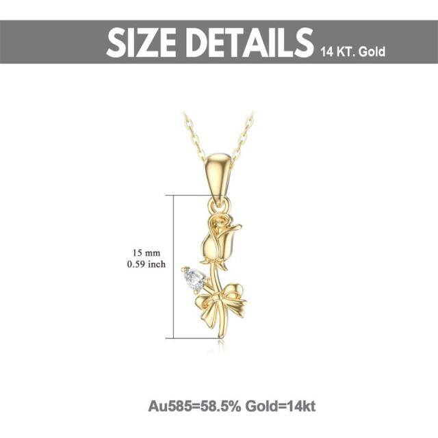 14K Gold Cubic Zirconia Rose Pendant Necklace-4