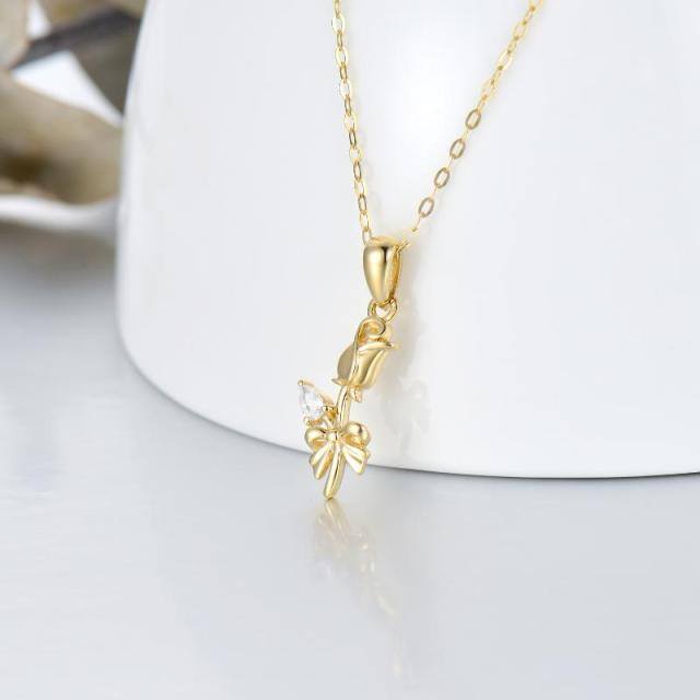 14K Gold Cubic Zirconia Rose Pendant Necklace-2
