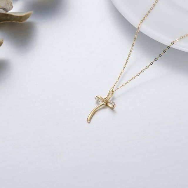 Colar com pingente de cruz e símbolo do infinito em ouro Moissanite 14K-3