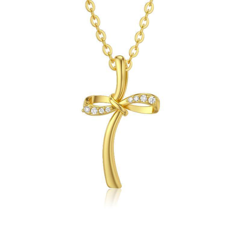 14K Gold Moissanite Cross & Infinity Symbol Pendant Necklace-1
