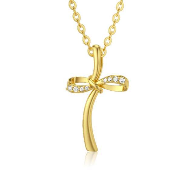 Colar com pingente de cruz e símbolo do infinito em ouro Moissanite 14K-0