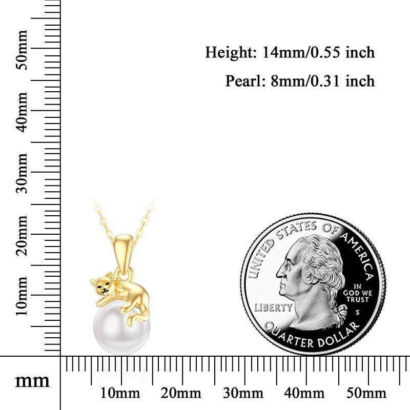 14K Gold Pearl Cat Pendant Necklace-5