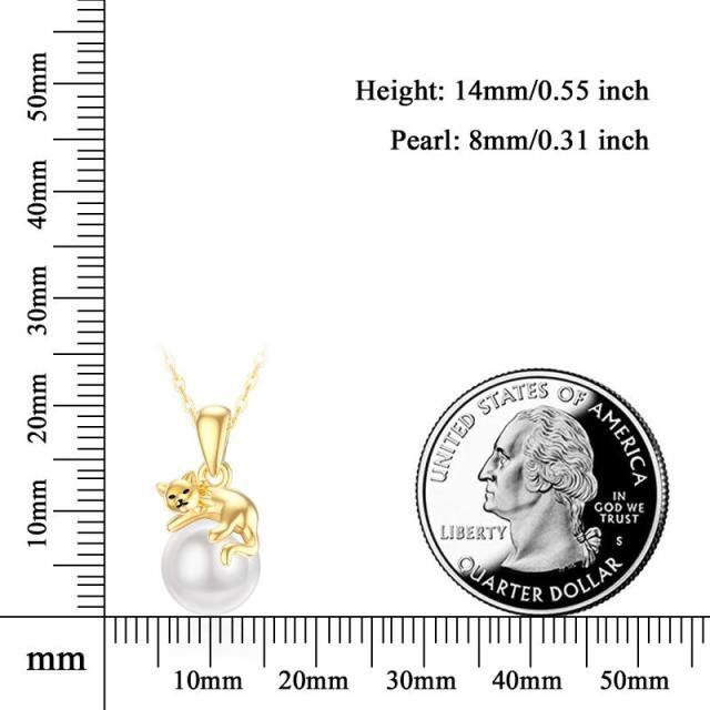 14K Gold Pearl Cat Pendant Necklace-4