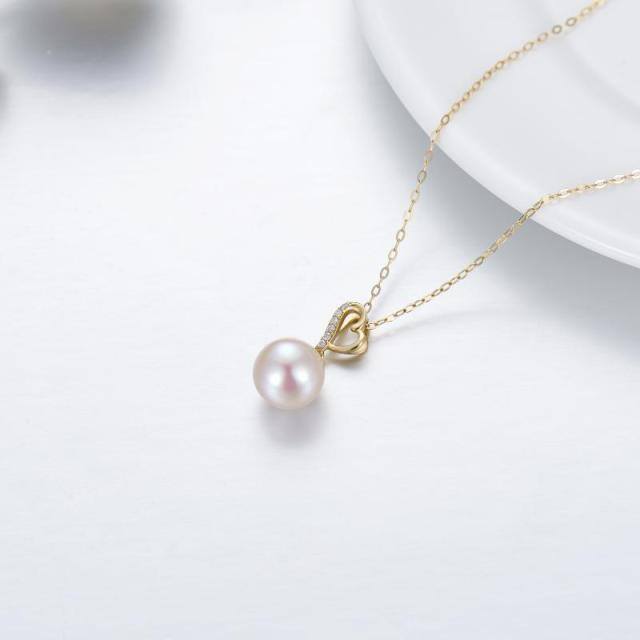 14K Gold Pearl Round Pendant Necklace-3