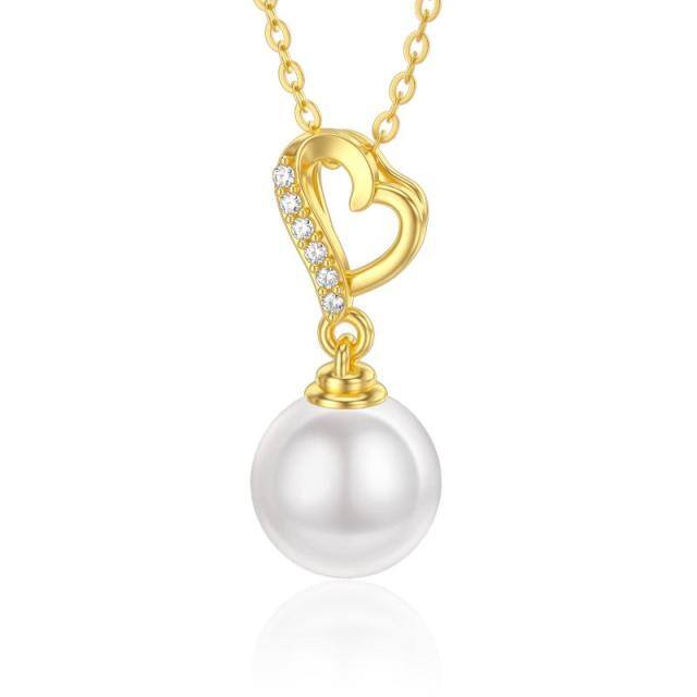 14K Gold Pearl Round Pendant Necklace-0