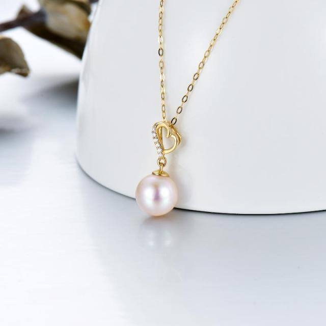 14K Gold Pearl Round Pendant Necklace-2