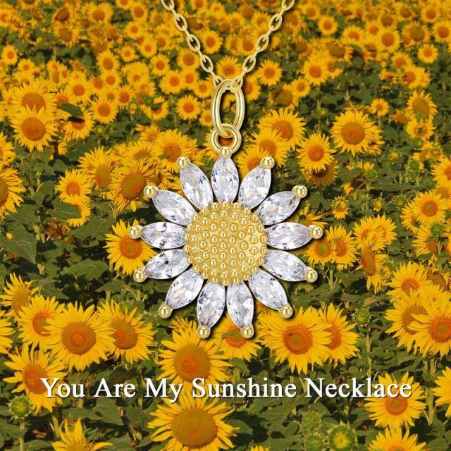 9K Gold Marquise Shaped Cubic Zirconia Sunflower Pendant Necklace-4