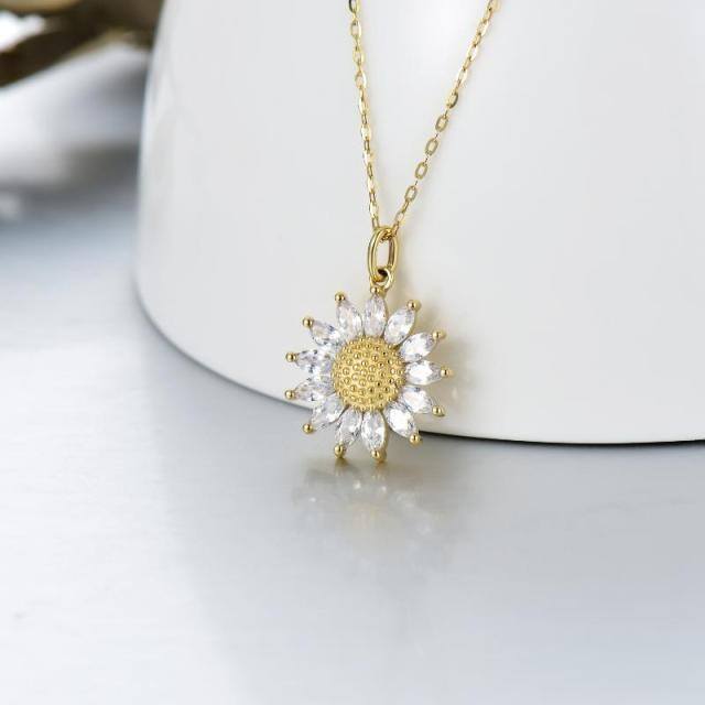 9K Gold Marquise Shaped Cubic Zirconia Sunflower Pendant Necklace-2