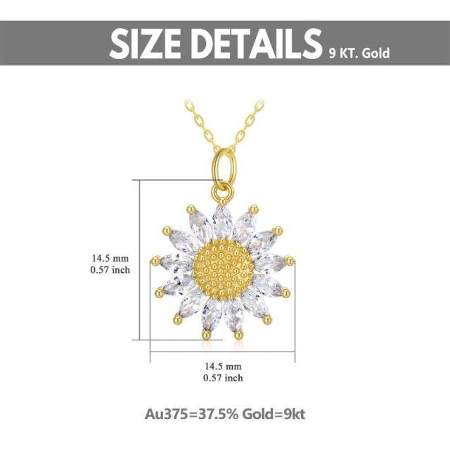 9K Gold Marquise Shaped Cubic Zirconia Sunflower Pendant Necklace-5