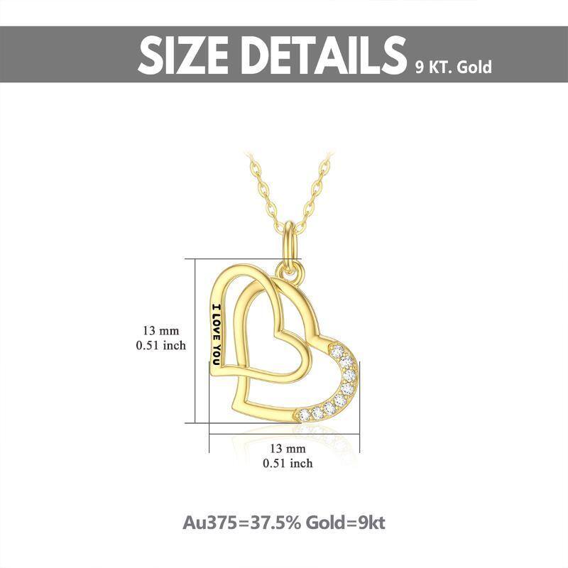 9K Gold Cubic Zirconia Heart Pendant Necklace-5