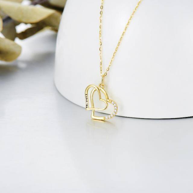 9K Gold Cubic Zirconia Heart Pendant Necklace-2
