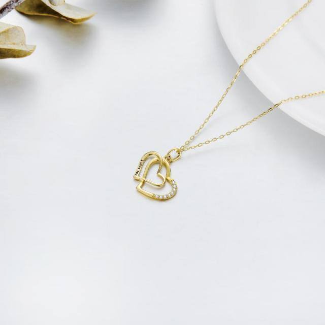 9K Gold Cubic Zirconia Heart Pendant Necklace-3