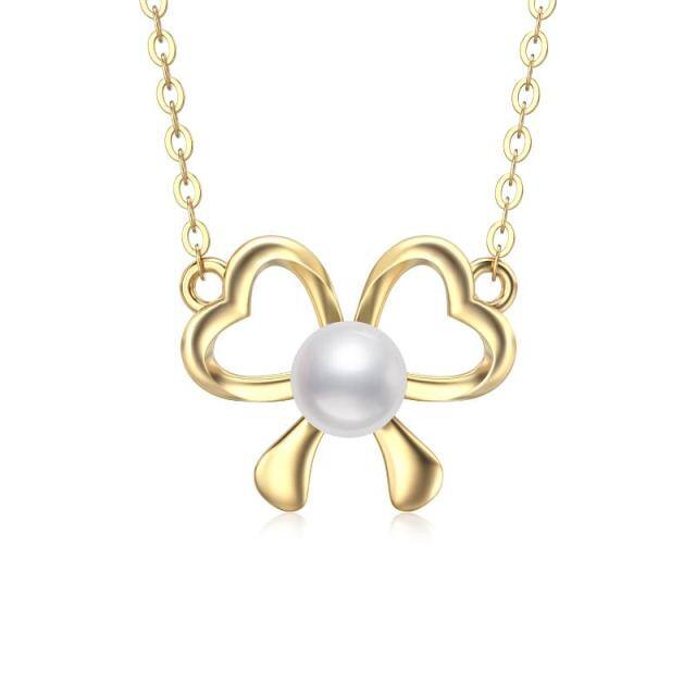 14K Gold Pearl Heart Pendant Necklace-0