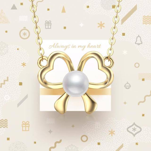 14K Gold Pearl Heart Pendant Necklace-4