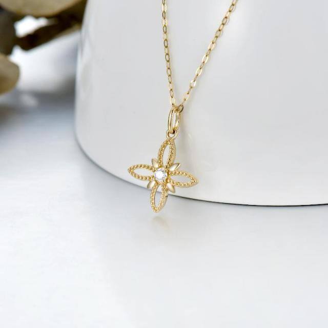 14K Gold Moissanite Cross Pendant Necklace-2