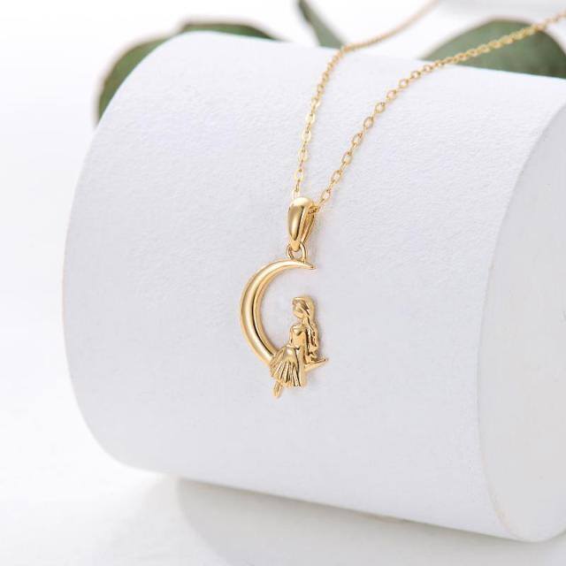 14K Gold Sisters & Moon Pendant Necklace-3